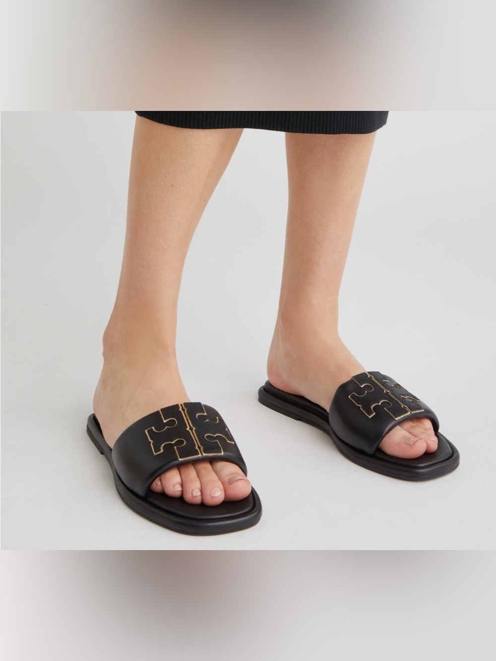 Tory Burch Double-T Leather Sport Slide - Size 9.5